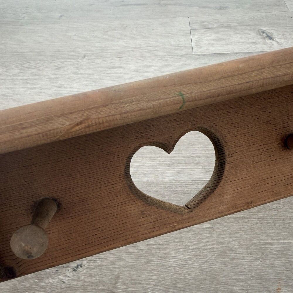 Wooden 23” Cottagecore Heart Hanging Trinket Wall Shelf w Pegs Grandmacore VTG - Picture 4 of 9